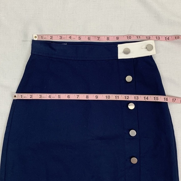 BLDWN size 0 Alexis Nocturnal Navy Asymmetrical Hem Wrap Button Mini Skirt - Picture 10 of 12